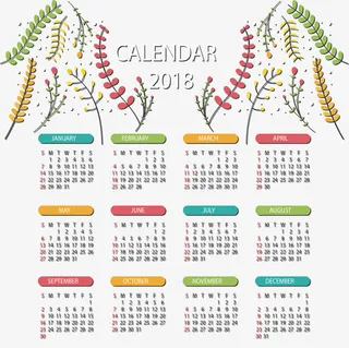 彩色树枝日历模板免抠