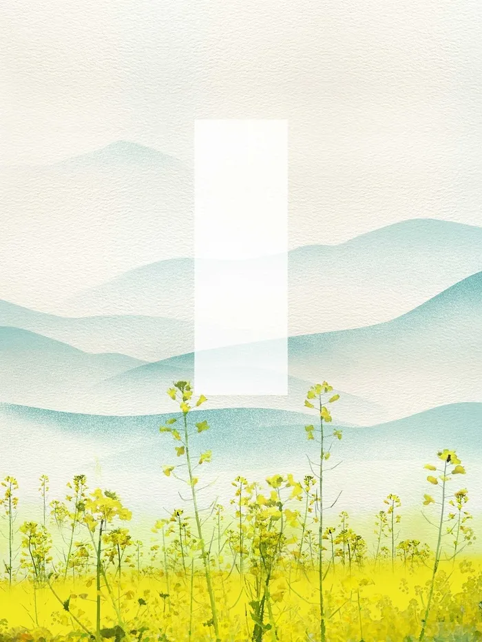 小清新春天你好油菜花风景插画高清卡通手绘背景