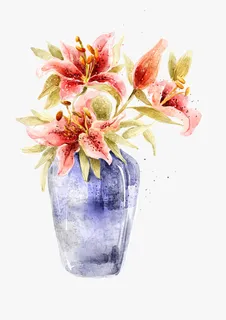 精美油画风格插画瓶花素材免抠