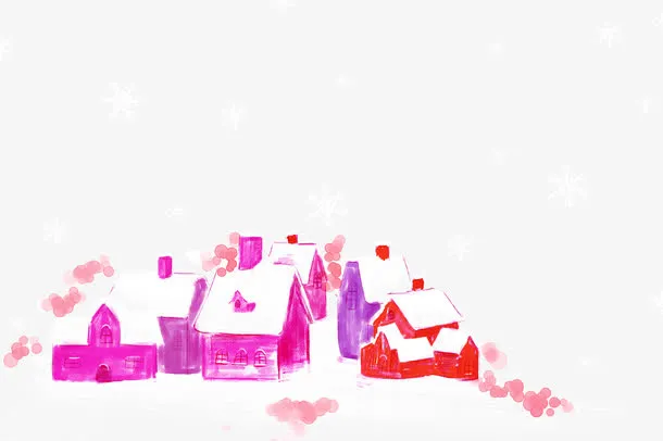下雪后的彩色小村庄免抠