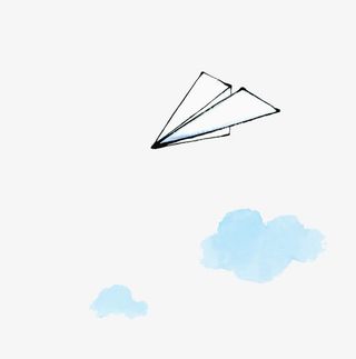 在天空中飞翔的折纸飞机免抠