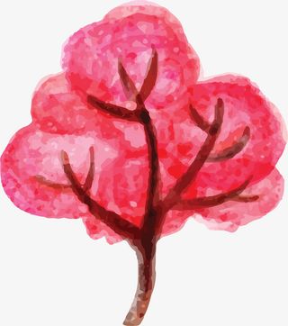 粉红水彩春天大树免抠