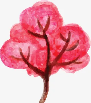 粉红水彩春天大树免抠