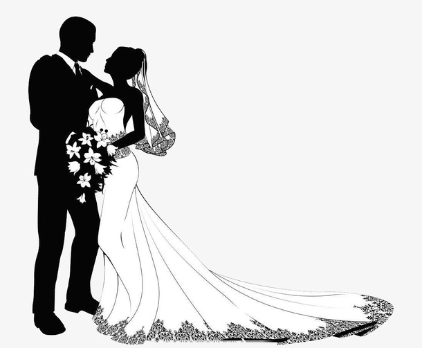 简约剪纸风格婚礼新郎新娘身穿白免抠