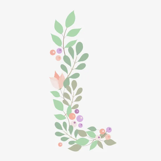 植物绿叶花朵字母L免抠