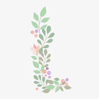 植物绿叶花朵字母L免抠