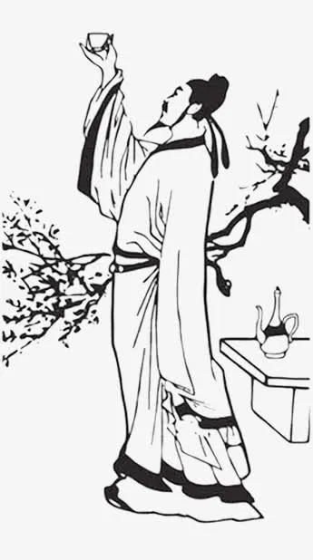 中国风黑白手绘白酒古人品鉴免抠