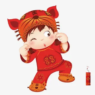 放爆竹的可爱卡通小女孩免抠