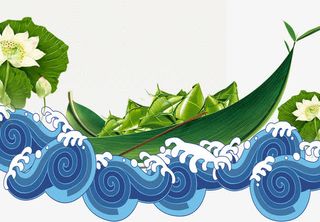 卡通粽龙舟浪花插图背景