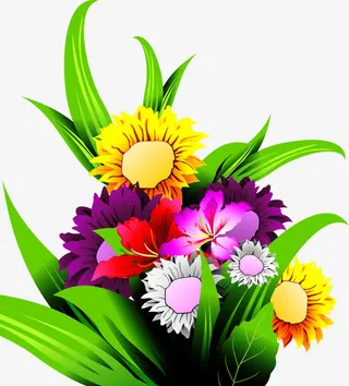 春天黄紫色花朵装饰免抠