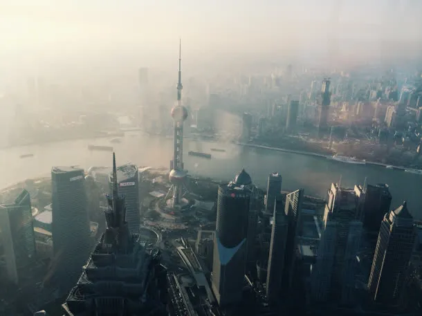 上海市雾霾鸟瞰图免抠