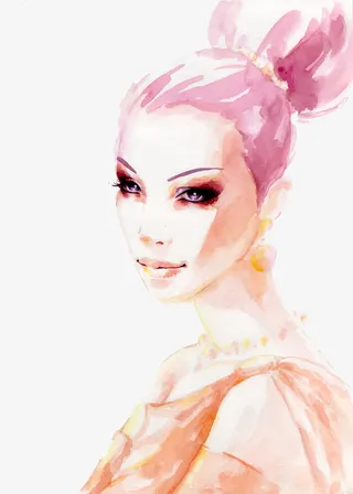 矢量水彩美女插画免抠