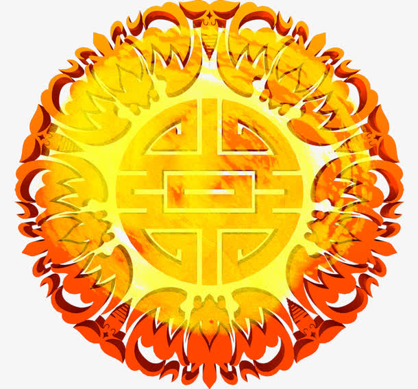 黄色复古花纹创意免抠