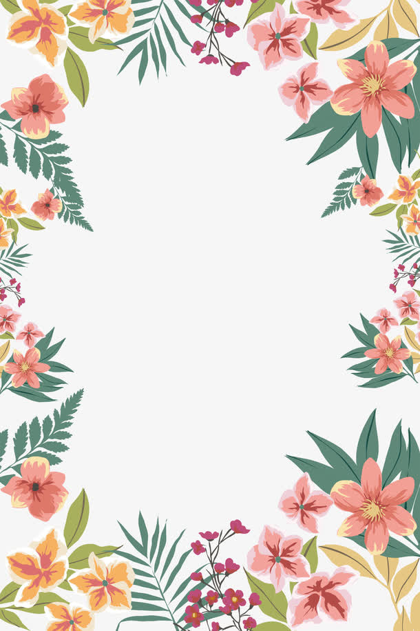 手绘花朵树叶小清新边框免抠
