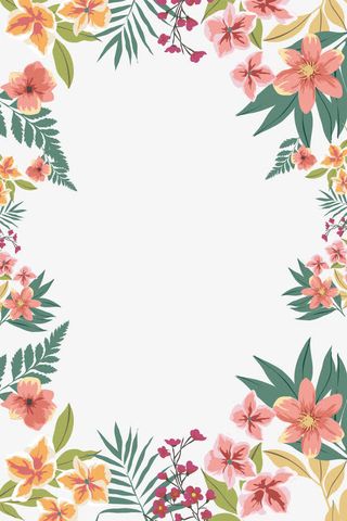 手绘花朵树叶小清新边框免抠