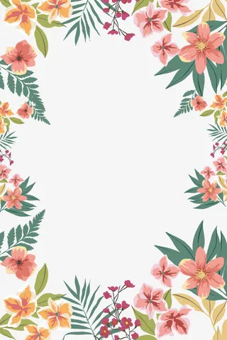 手绘花朵树叶小清新边框免抠