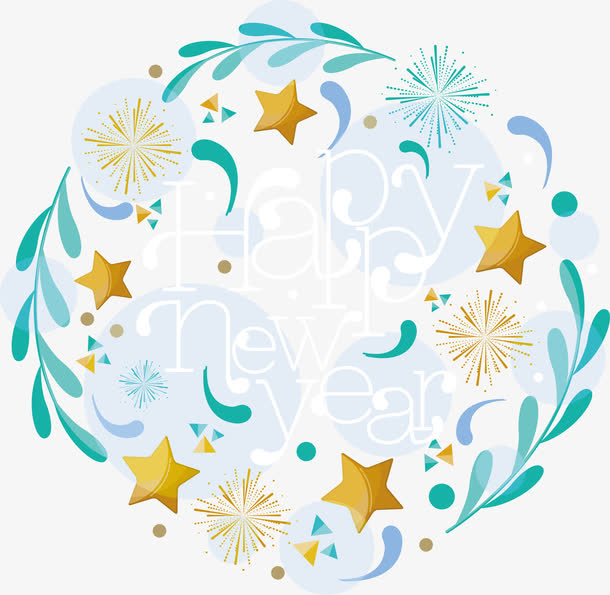 绿色树枝烟花新年海报免抠