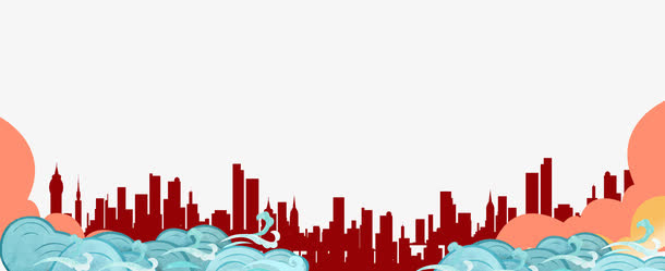中国风城市剪影祥云底纹背景