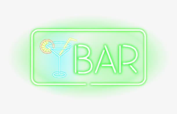 炫酷绿色霓虹灯bar酒吧标志免抠