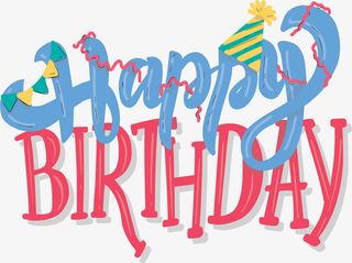 蓝红色生日快乐艺术字免抠