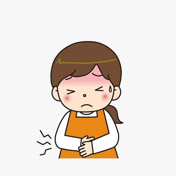 卡通捂着肚子难受冒汗的女孩素材免抠