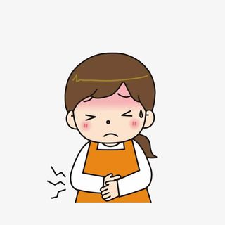 卡通捂着肚子难受冒汗的女孩素材免抠