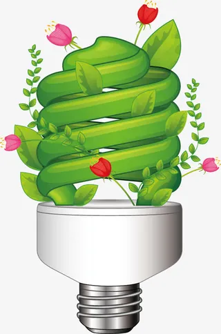 卡通创意绿色花草灯泡免抠