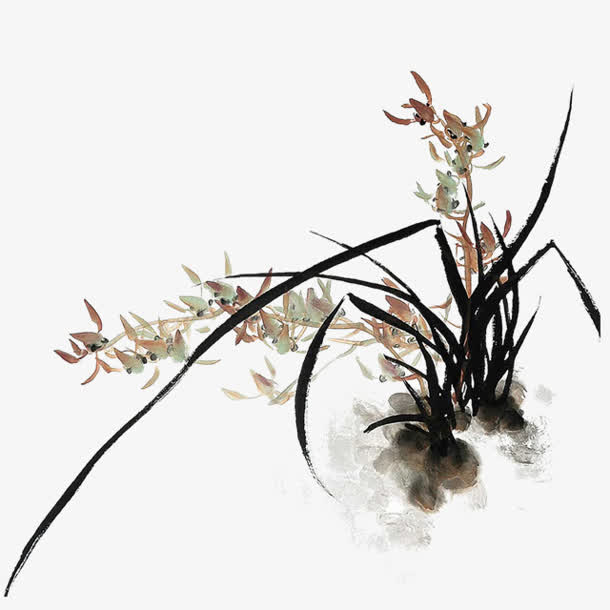 水墨古风花草免抠