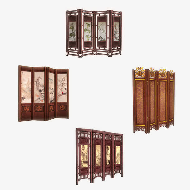 大唐山水画屏风免抠图素材免抠