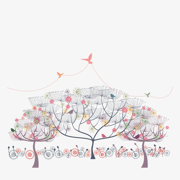 飞翔的燕子和树丛免抠