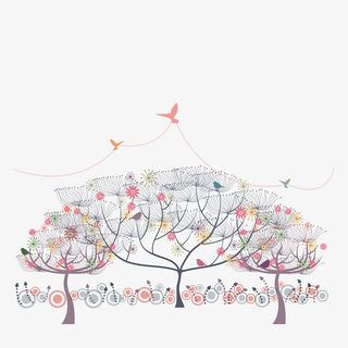 飞翔的燕子和树丛免抠