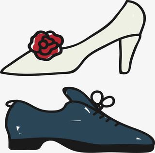 手绘男女婚鞋免抠