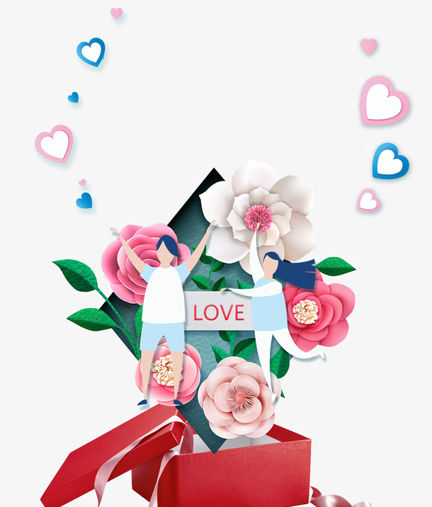 白色情人节时尚手绘背景psd分