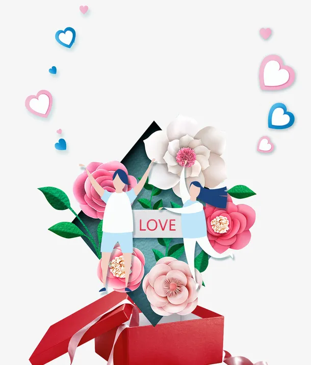 白色情人节时尚手绘背景psd分
