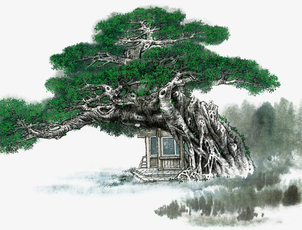 水墨菩提树图片素材免抠