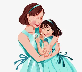 手绘可爱卡通插画母亲节亲子装妈免抠