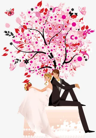 婚庆喜庆请柬手绘新郎新娘免抠