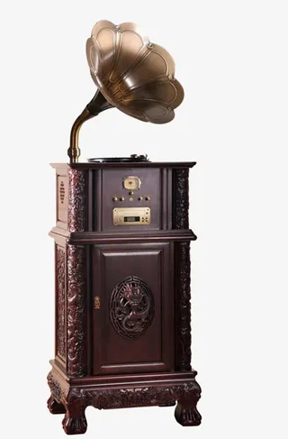 花朵木质留声机免抠