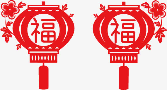 春节剪纸红灯笼免抠