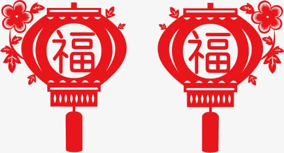 春节剪纸红灯笼免抠
