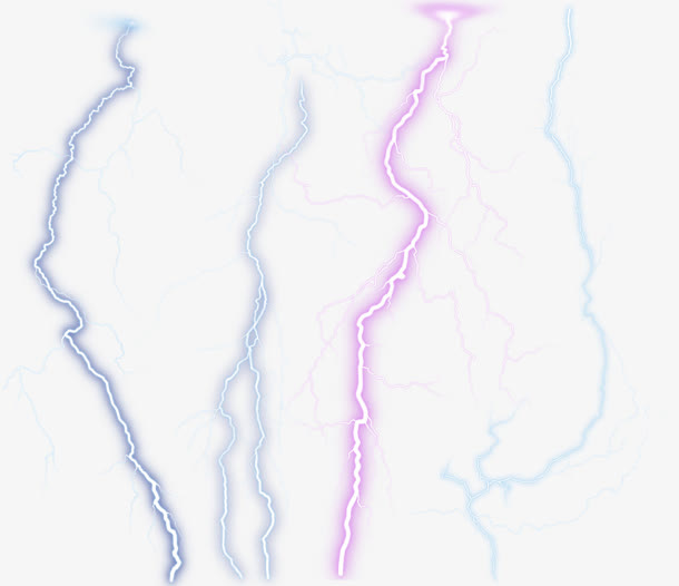 手绘蓝紫色光效闪电免抠