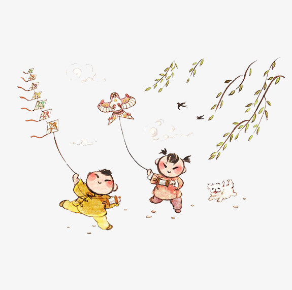 放飞风筝的孩子们免抠