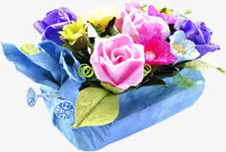 蓝色包装盛开花朵免抠