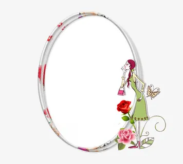 红玫瑰装饰的白色椭圆边框免抠