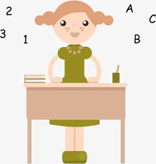 课桌前立起的学生免抠