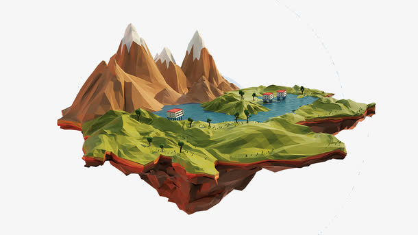 卡通悬浮岛屿免抠