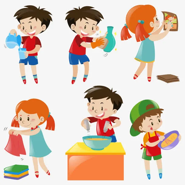 矢量孩子做家务免抠