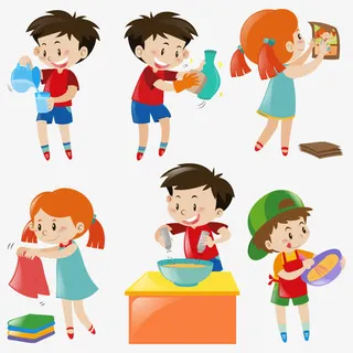 矢量孩子做家务免抠