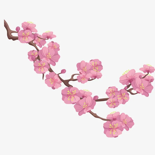 手绘桃花节桃花花枝素材免抠