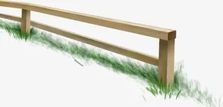 手绘草栏杆外的草地免抠